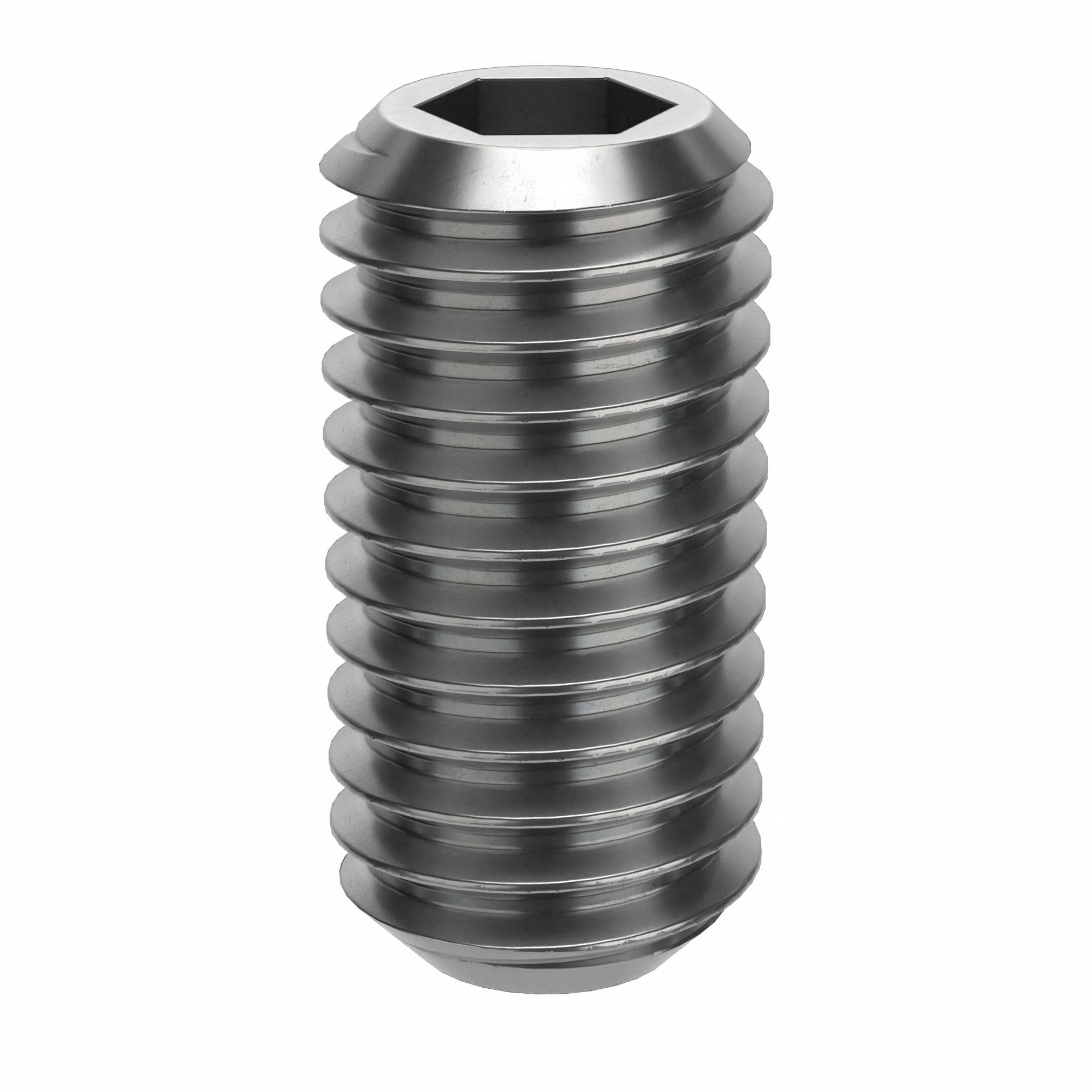 Socket Set Screw: M8x1.25 Thread Size, 16 mm Overall Lg, Cup pt, Stainless Steel, Plain, 25 PK