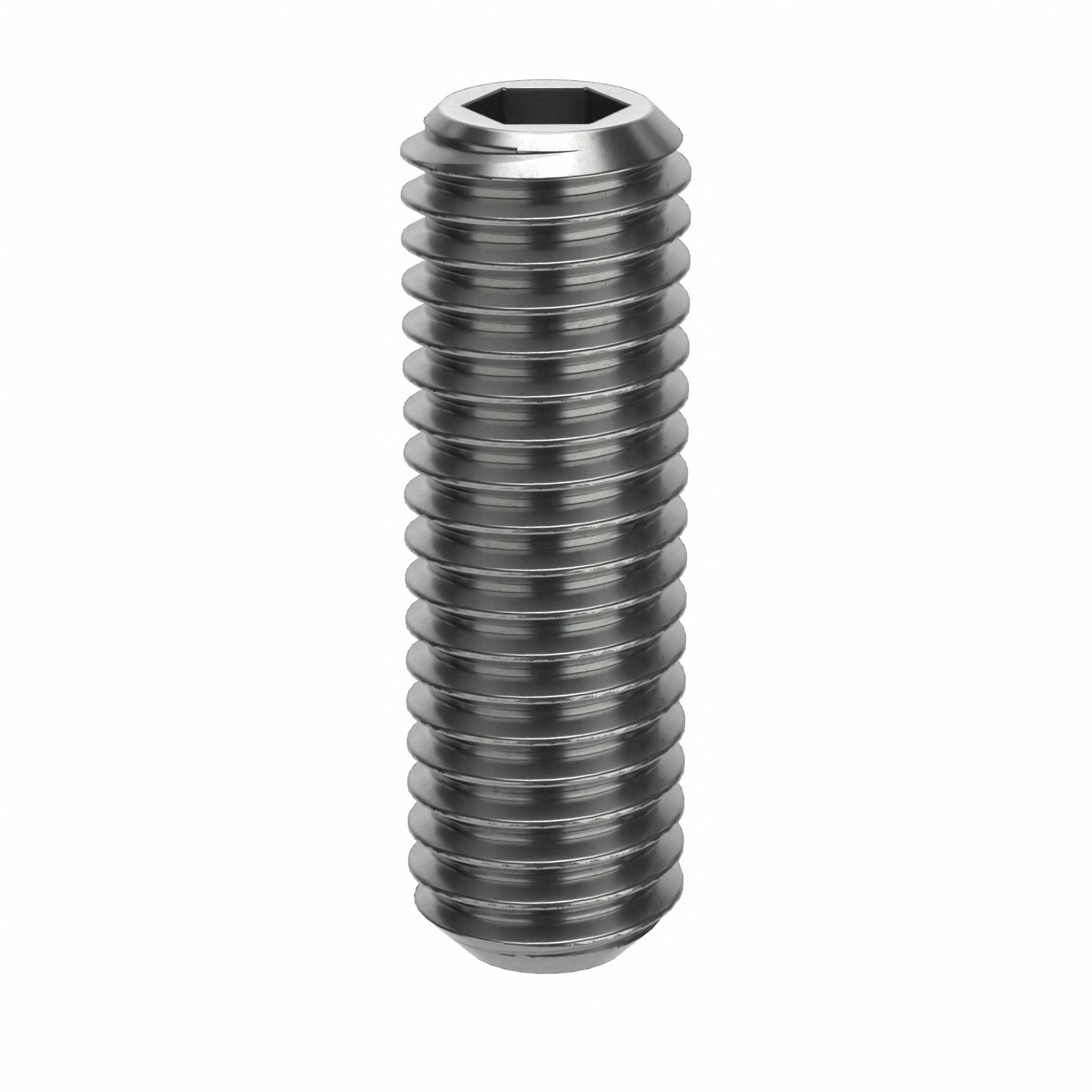Socket Set Screw: M8x1.25 Thread Size, 25 mm Overall Lg, Cup pt, Stainless Steel, Plain, 10 PK
