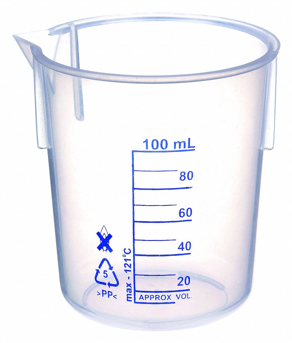 Beaker: Low Form, 100 mL Capacity - mL, 3.38 fl oz Capacity - oz, 69.9 mm Outside Dia, Non-Sterile