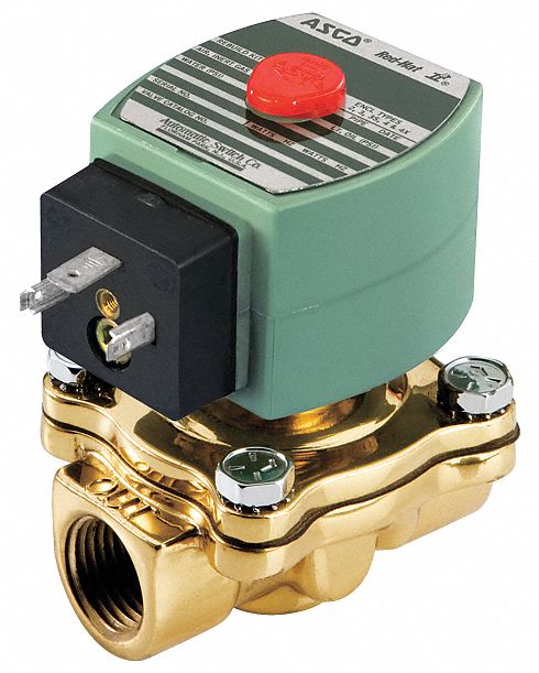 SOLENOID VALVE: 2-WAY, NORMALLY OPEN, 1½ IN PIPE SIZE, 24V DC, HIGH FLOW, BRASS BODY