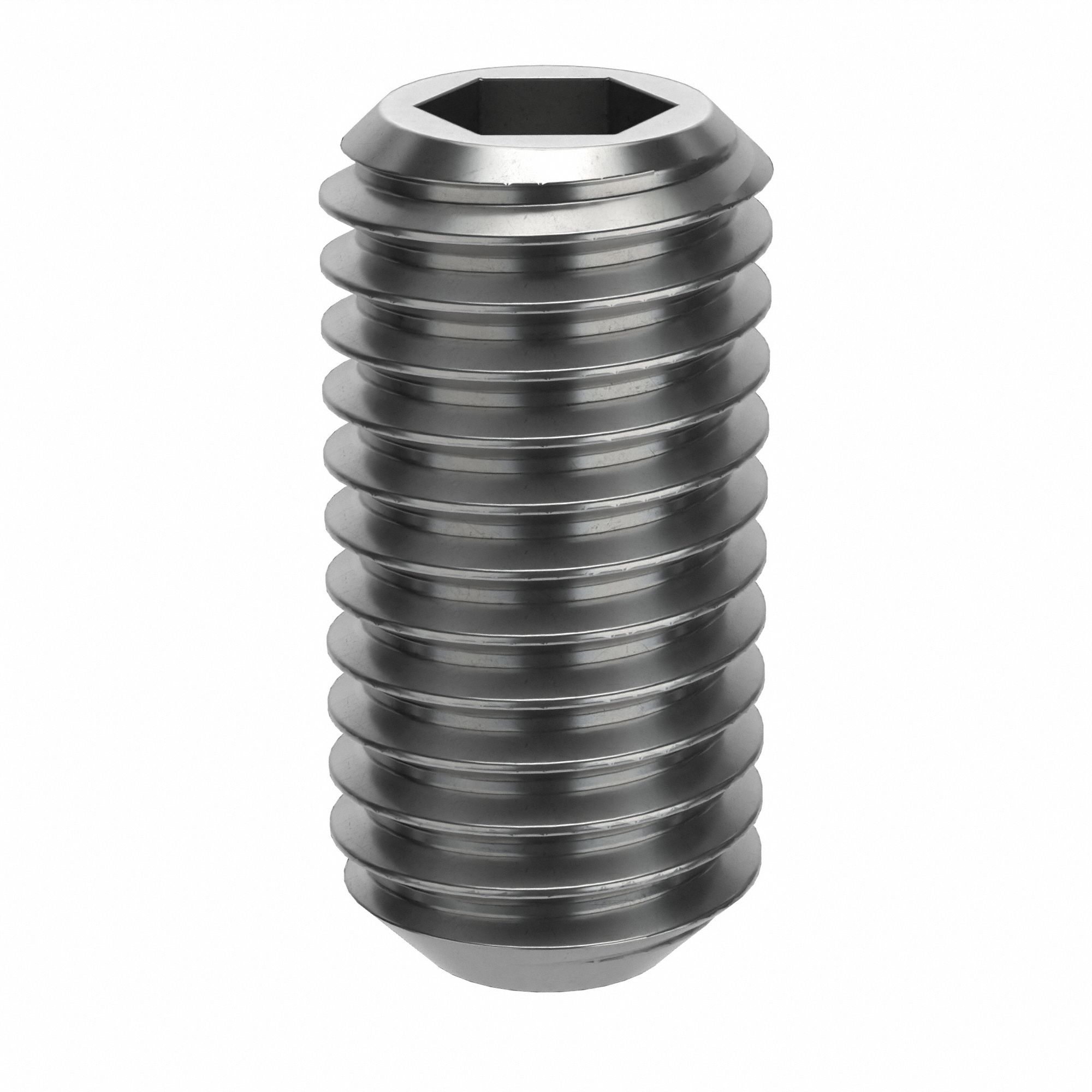 Socket Set Screw: M10x1.5 Thread Size, 20 mm Overall Lg, Cup pt, Stainless Steel, Plain, 10 PK