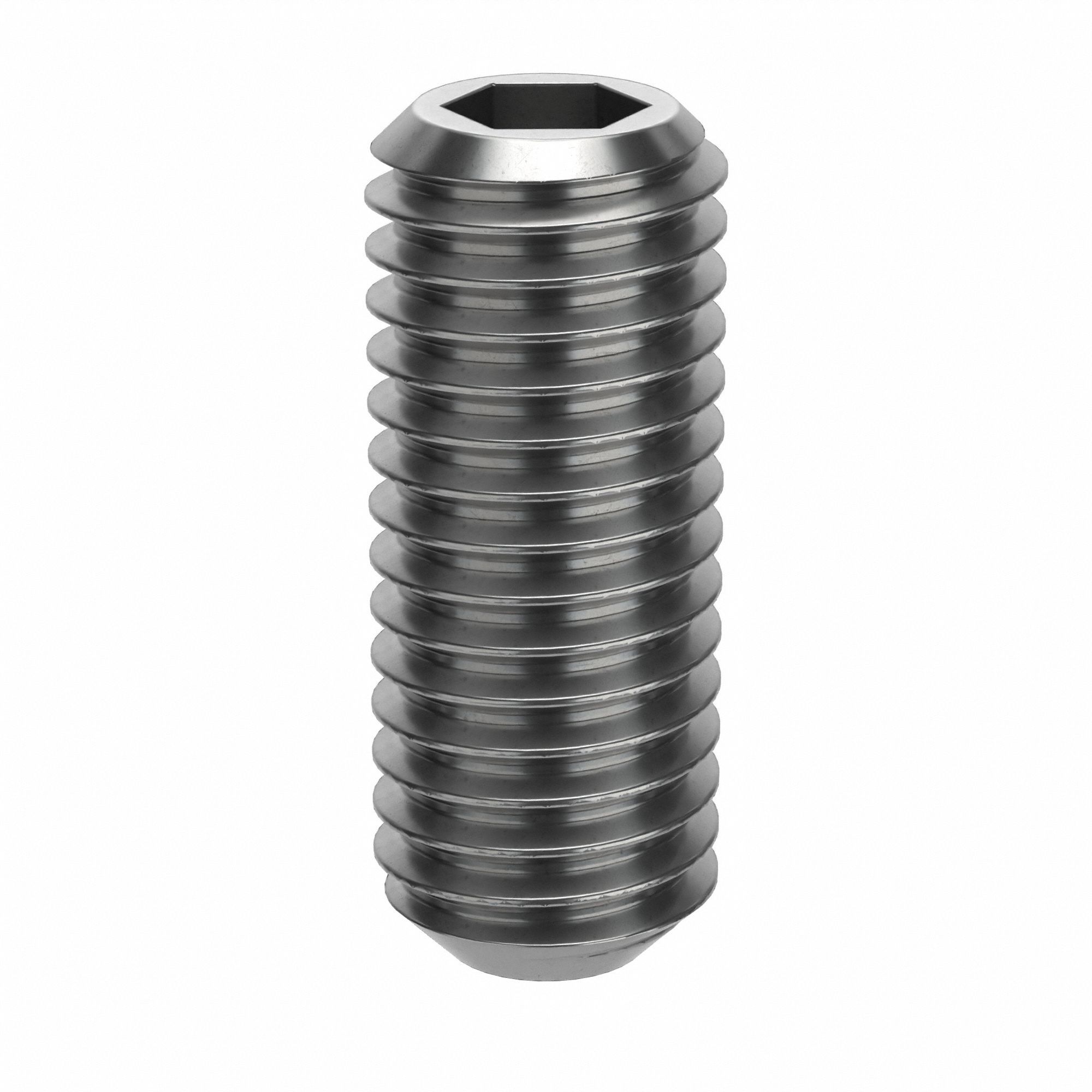 Socket Set Screw: M10x1.5 Thread Size, 25 mm Overall Lg, Cup pt, Stainless Steel, Plain, 10 PK