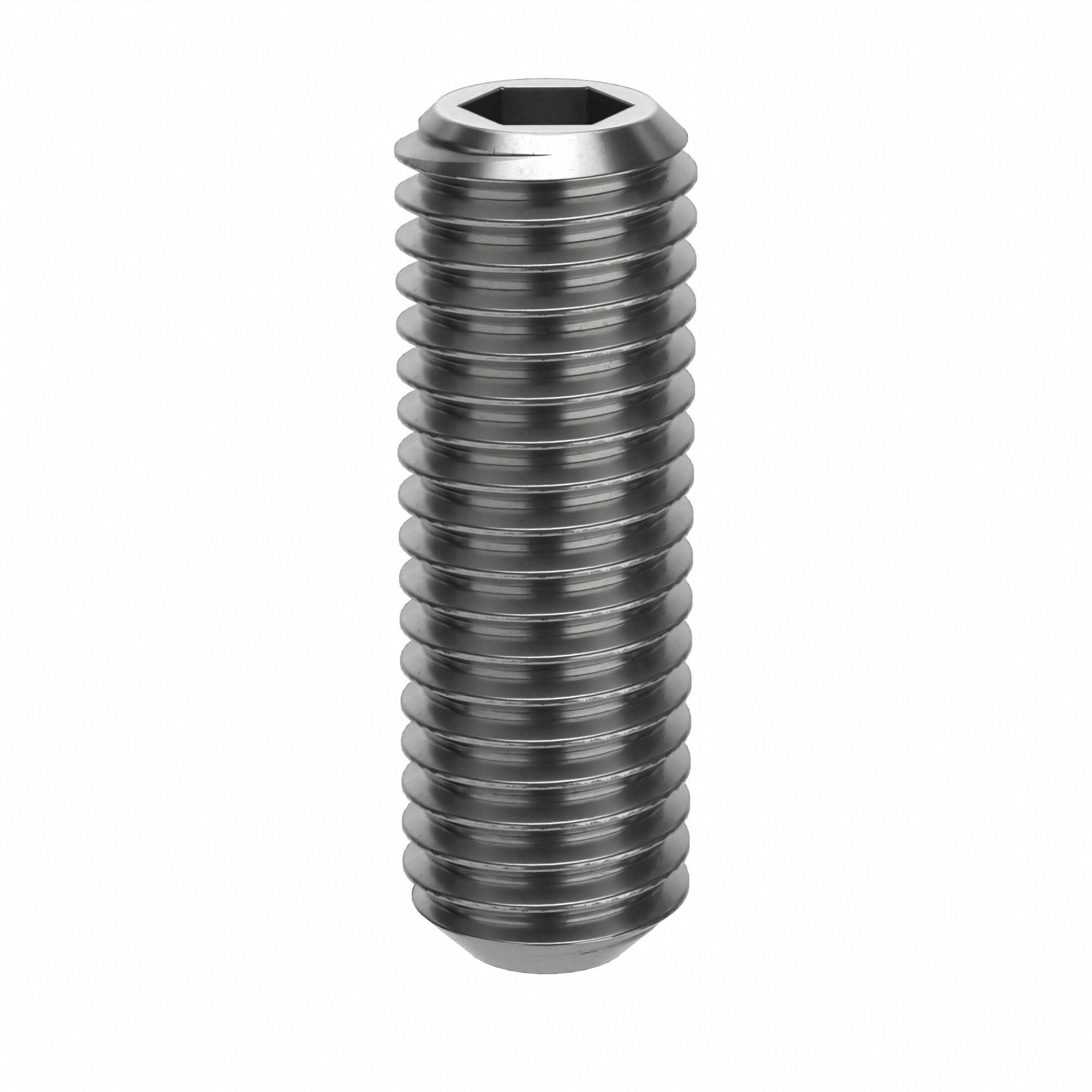 Socket Set Screw: M10x1.5 Thread Size, 30 mm Overall Lg, Cup pt, Stainless Steel, Plain, 10 PK