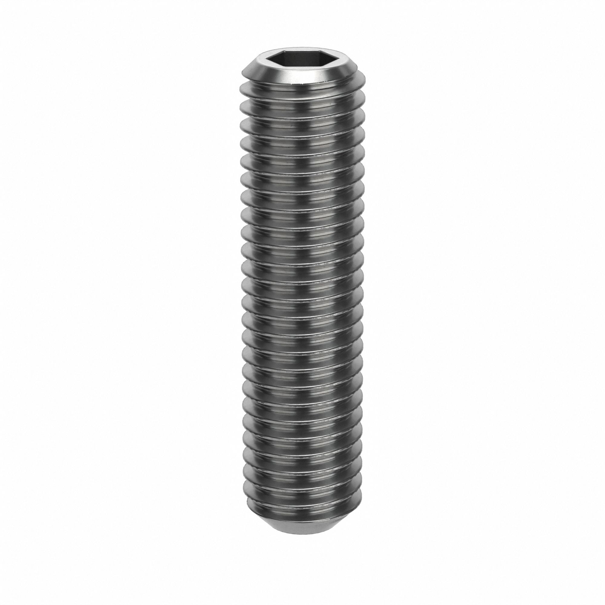 Socket Set Screw: M10x1.5 Thread Size, 40 mm Overall Lg, Cup pt, Stainless Steel, Plain, 5 PK
