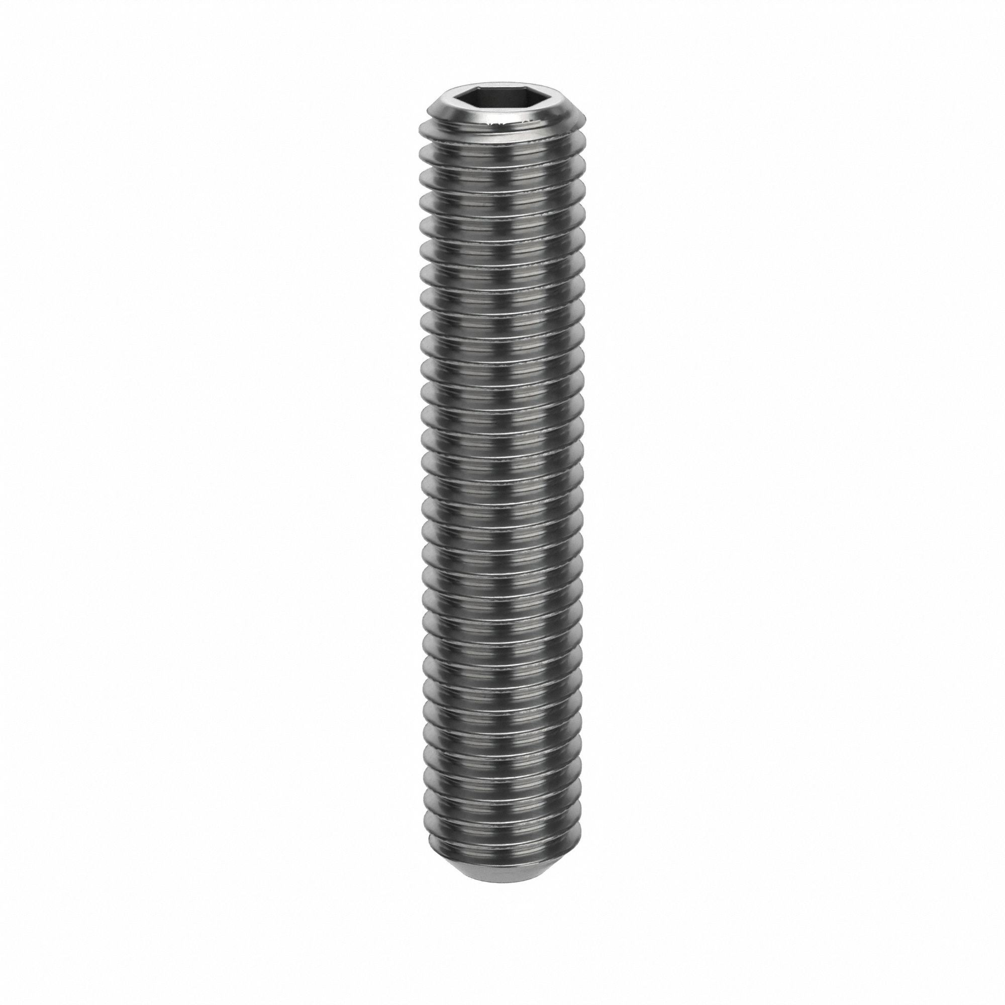 Socket Set Screw: M10x1.5 Thread Size, 50 mm Overall Lg, Cup pt, Stainless Steel, Plain, 5 PK