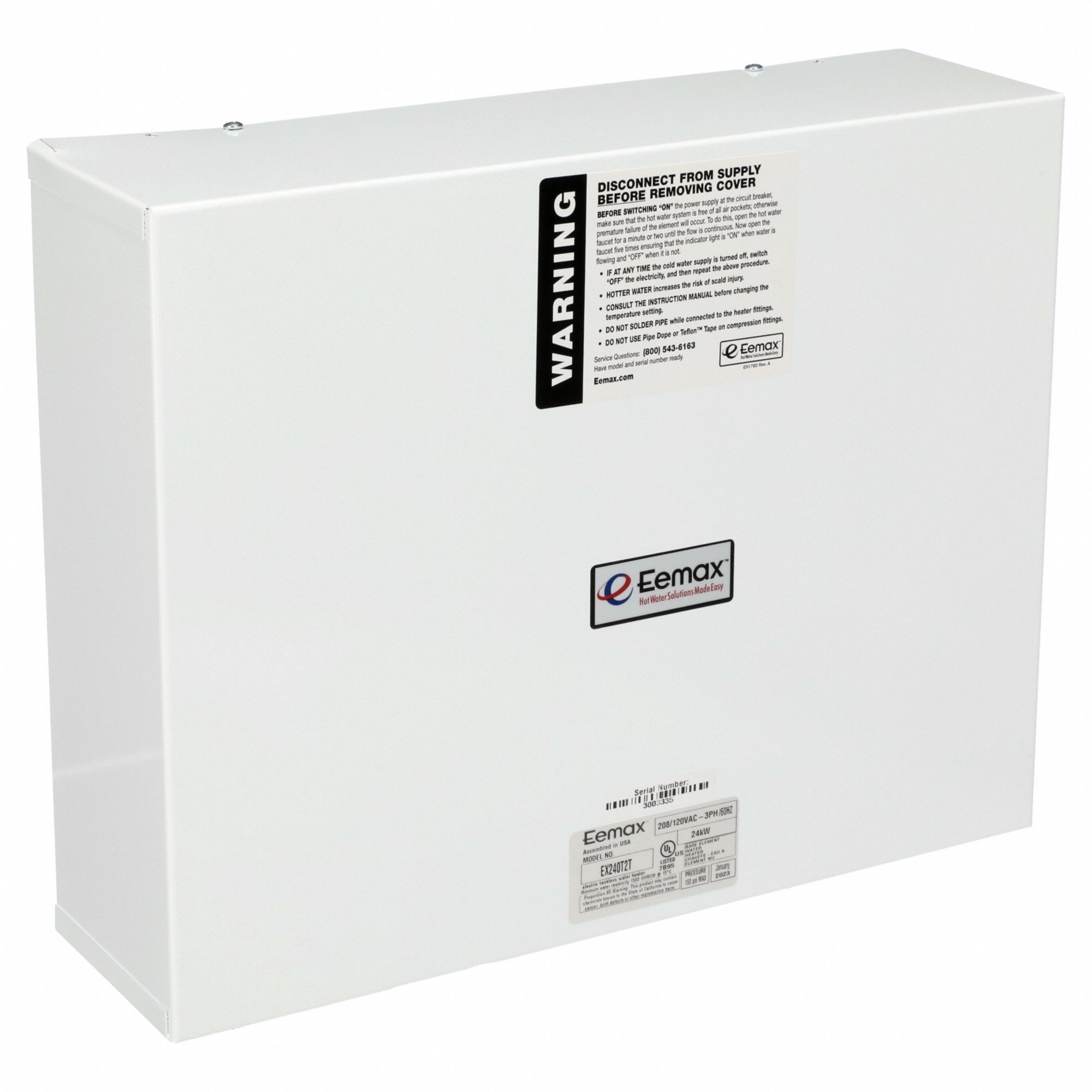 Electric Tankless Water Heater: Indoor, 24, 000 W, 4 gpm Max. Flow Rate, 12.25 in Overall Ht