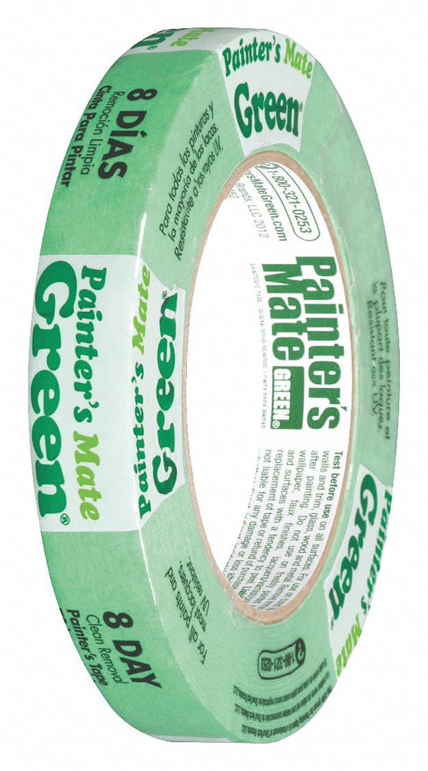 Painter's Tape: 11/16 in x 60 yd, 5.4 mil Thick, Rubber Adhesive, Indoor Only, 50° to 150°F