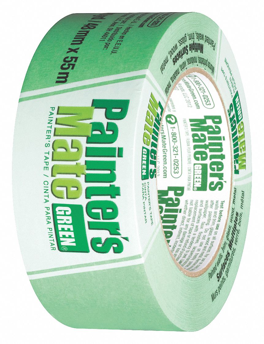 Painter's Tape: 1 7/8 in x 60 yd, 5.4 mil Thick, Rubber Adhesive, Indoor Only, 50° to 150°F