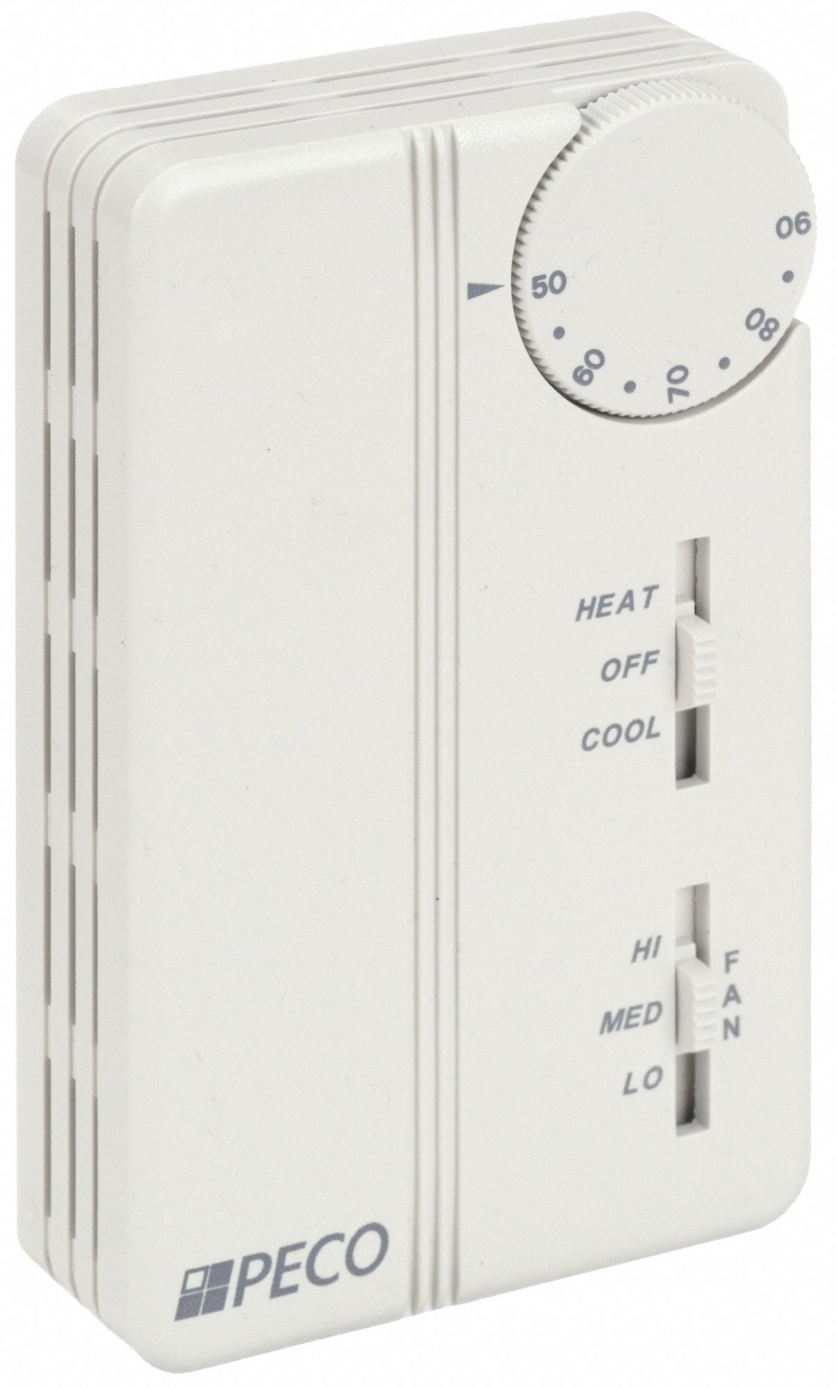 Fan Coil Thermostat: Heat and Cool, Manual, 2/3/4/5/TB1-1/TB2-1/TB3-1, Hi-Med-Low, Vertical