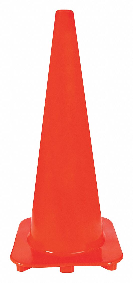 CÔNE DE SIGNALISATION, JOUR OU ROUTE À BASSE VITESSE, NON RÉFLÉCHISSANT, 28PO, ORANGE, PVC