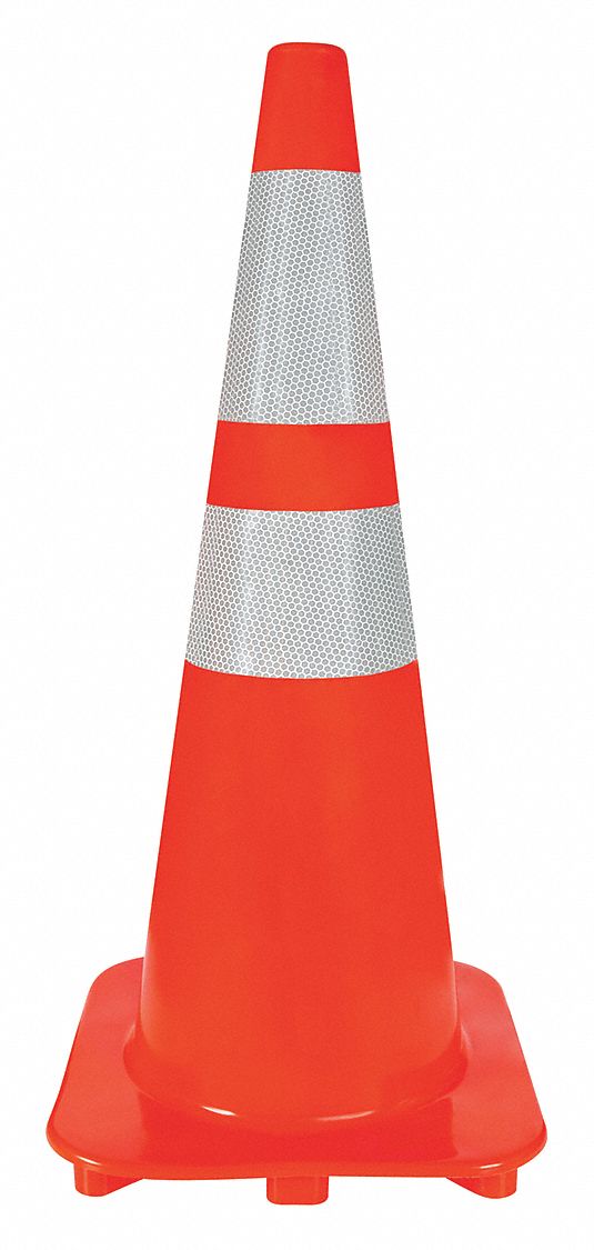 TRAFFIC CONE, NIGHT OR HIGH-SPEED ROADWAY, REFLECTIVE, 28 IN, ORANGE, PVC