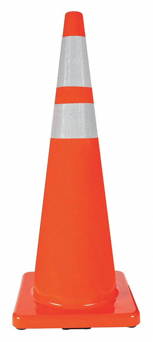 CÔNE DE SIGNALISATION, NUIT OU ROUTE À GRANDE VITESSE, RÉFLÉCHISSANT, 36PO, ORANGE, PVC