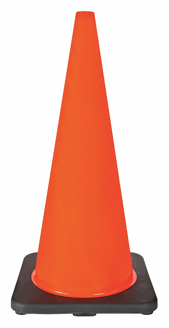 TRAFFIC CONE, DAY OR LOW-SPEED ROADWAY, NON-REFLECTIVE, ORANGE/BLACK BASE, 28 IN