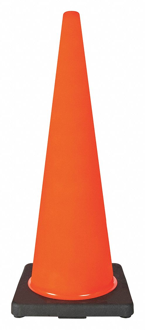 TRAFFIC CONE, DAY OR LOW-SPEED ROADWAY, NON-REFLECTIVE, ORANGE/BLACK BASE, 36 IN