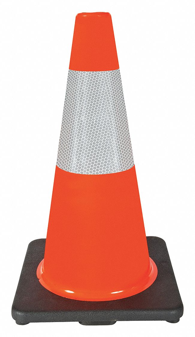 CÔNE DE SIGNALISATION, JOUR OU ROUTE À BASSE VITESSE, RÉFLÉCHISSANT, BASE ORANGE/NOIRE, 18PO, PVC