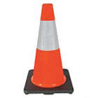TRAFFIC CONE, DAY OR LOW-SPEED ROADWAY, REFLECTIVE, ORANGE/BLACK BASE, 18 IN, PVC