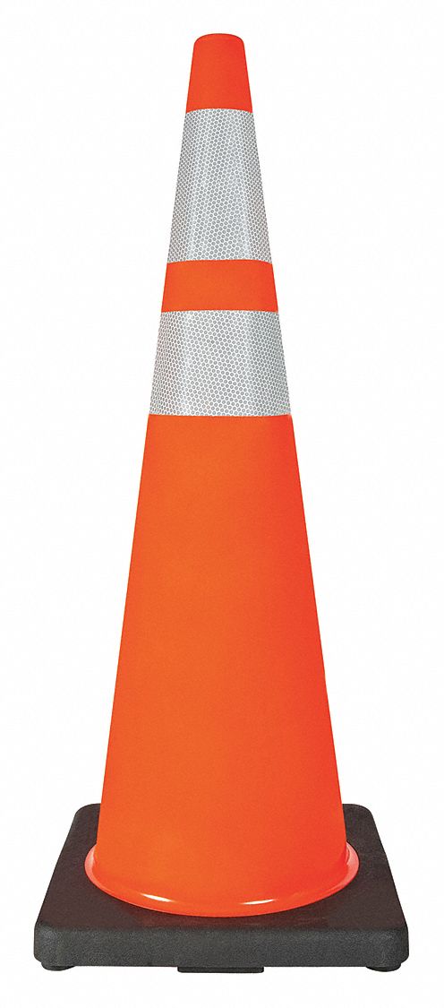 CÔNE DE SIGNALISATION, NUIT OU ROUTE À GRANDE VITESSE, RÉFLÉCHISSANT, BASE NOIR/ORANGE, 36PO