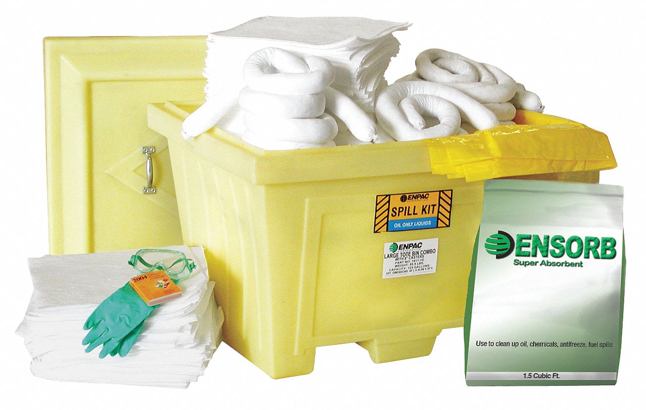 SPILL KIT, 95 GALLON ABSORBED PER KIT, 2 GOGGLES/4 NITRILE GLOVES, YELLOW