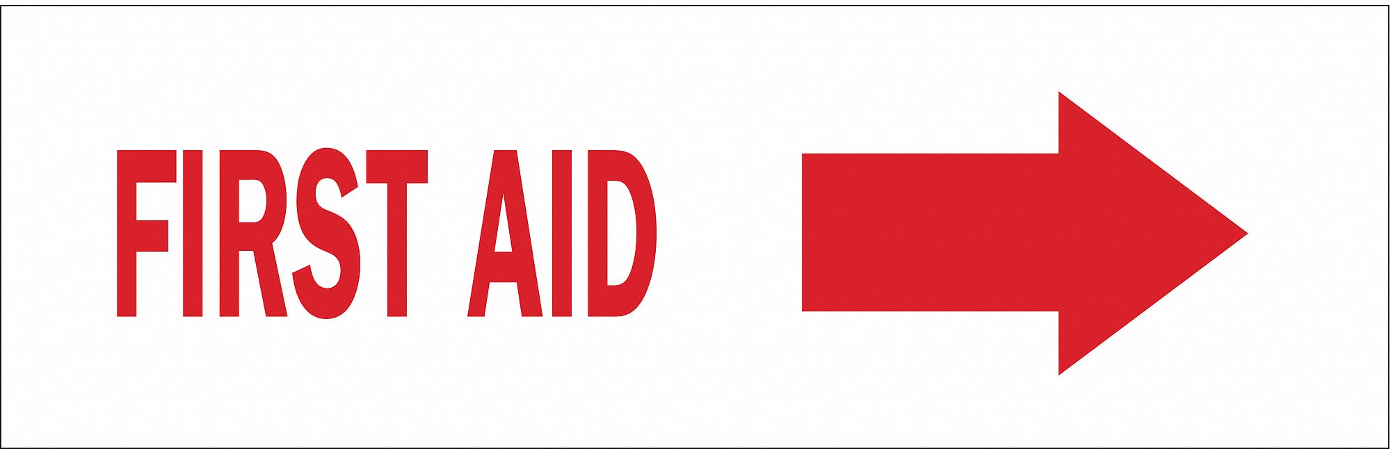 FIRST AID SIGN, POLYESTER, 14 IN WIDTH, 5 IN HEIGHT, WHITE, ADHESIVE SURFACE