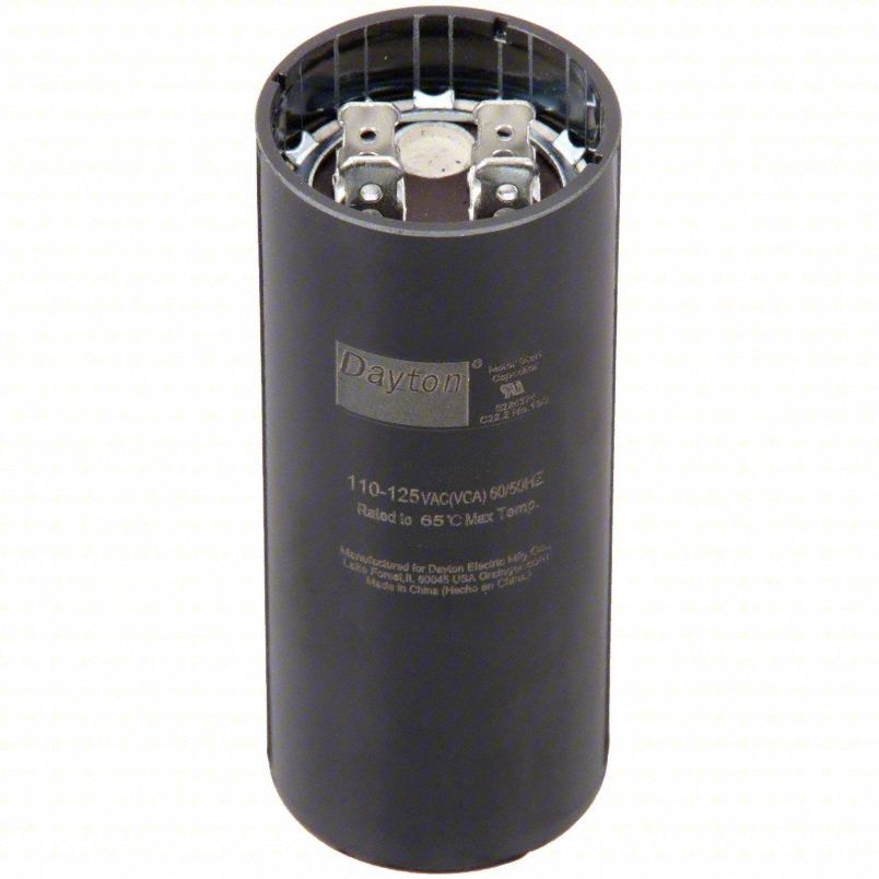 Motor Start Capacitor: Round, 2 3/4 in Case Ht, 1 7/16 in Dia, 110-125V AC, 200-240 MFD