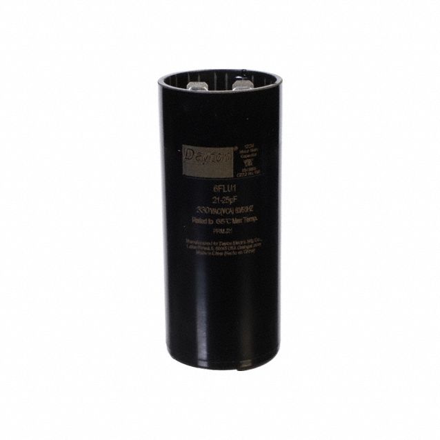 Motor Start Capacitor: Round, 3 3/8 in Case Ht, 1 7/16 in Dia, 330V AC, 21-25 MFD, Plastic