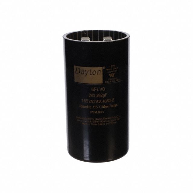 Motor Start Capacitor: Round, 3 3/8 in Case Ht, 1 13/16 in Dia, 165V AC, 243-292 MFD, Plastic