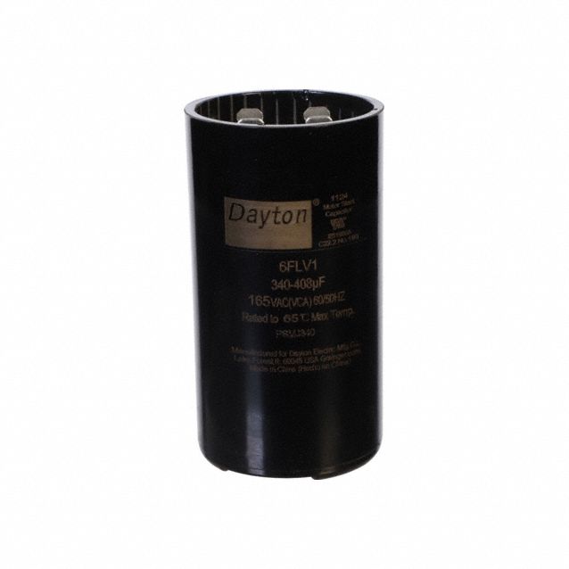 Motor Start Capacitor: Round, 3 3/8 in Case Ht, 1 13/16 in Dia, 165V AC, 340-408 MFD, Plastic