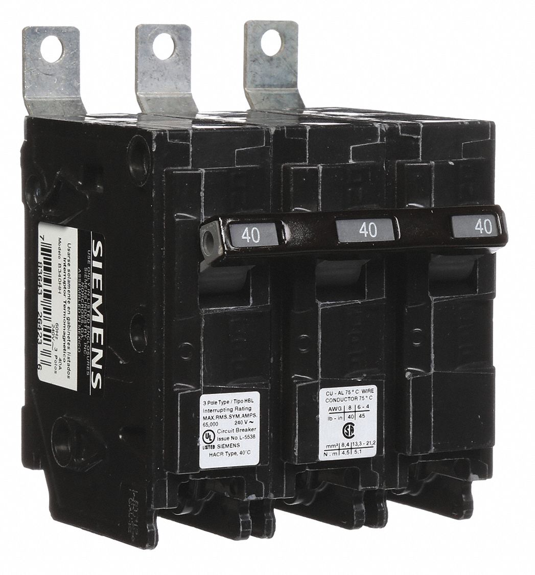 Miniature Circuit Breaker: 40 A Amps, 240V AC, 3 Poles, Std