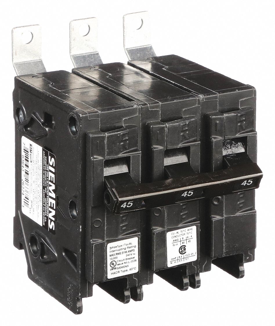 Miniature Circuit Breaker: 45 A Amps, 240V AC, 3 Poles, Std