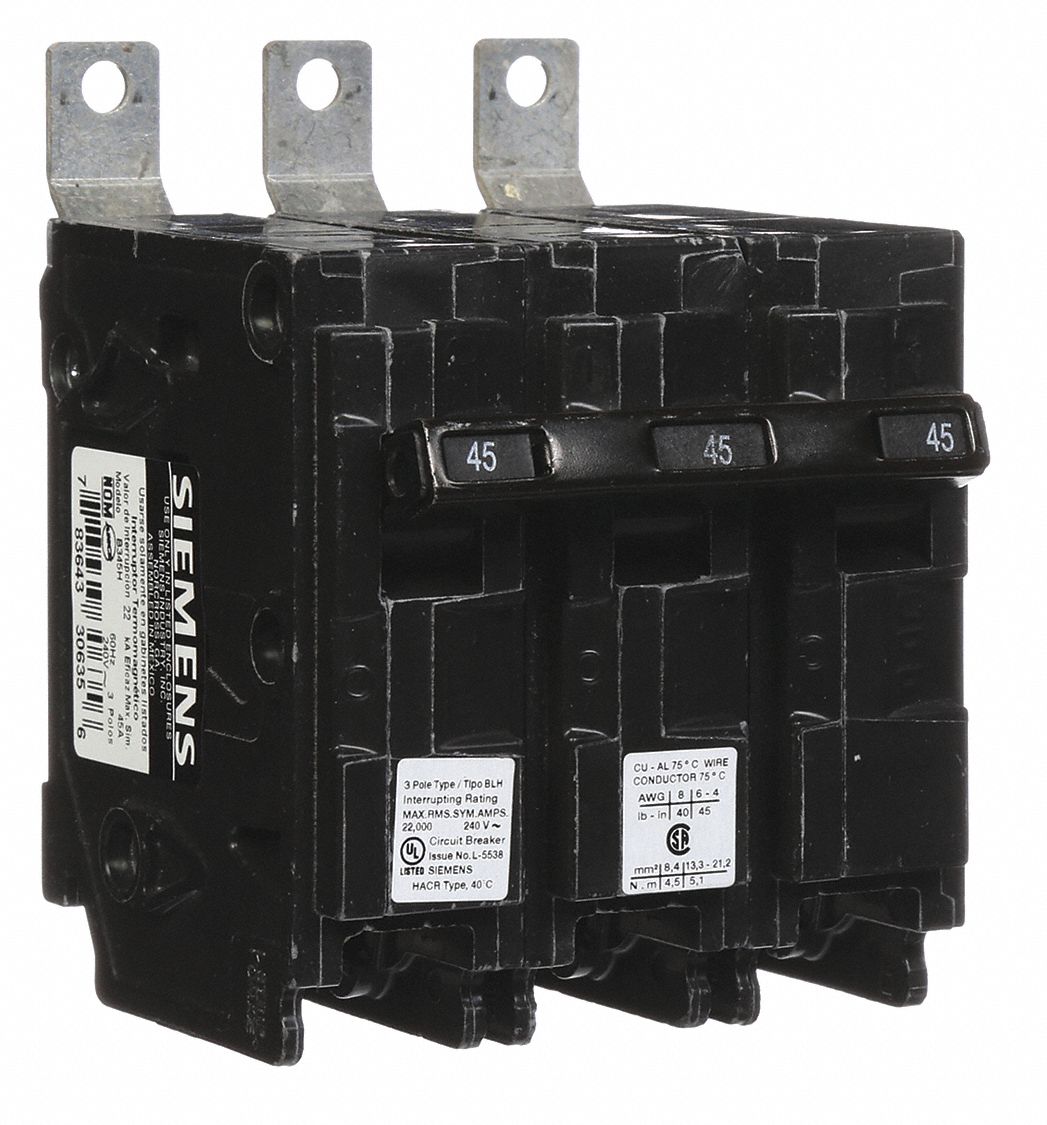 Miniature Circuit Breaker: 45 A Amps, 240V AC, 3 Poles, Std