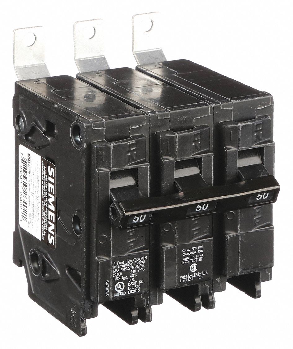 Miniature Circuit Breaker: 50 A Amps, 240V AC, 3 Poles, Std