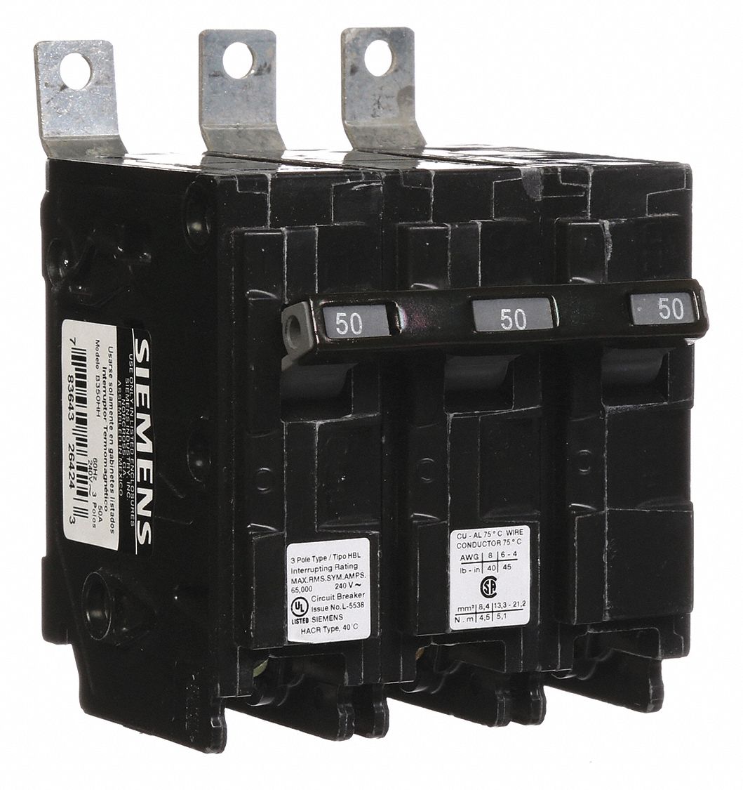 Miniature Circuit Breaker: 50 A Amps, 240V AC, 3 Poles, Std