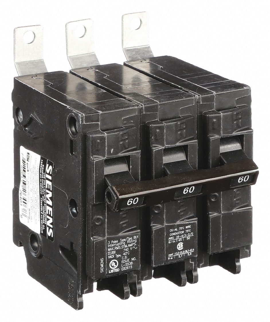 Miniature Circuit Breaker: 60 A Amps, 240V AC, 3 Poles, Std
