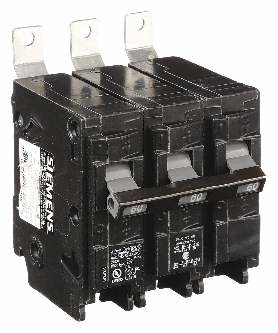 Miniature Circuit Breaker: 60 A Amps, 240V AC, 3 Poles, Std