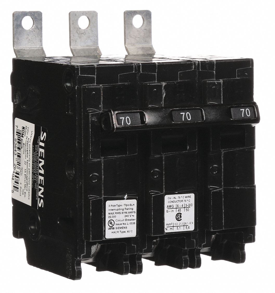 Miniature Circuit Breaker: 70 A Amps, 240V AC, 3 Poles, Std