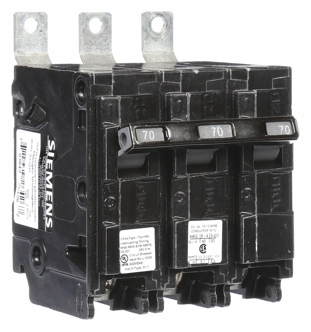Miniature Circuit Breaker: 70 A Amps, 240V AC, 3 Poles, Std
