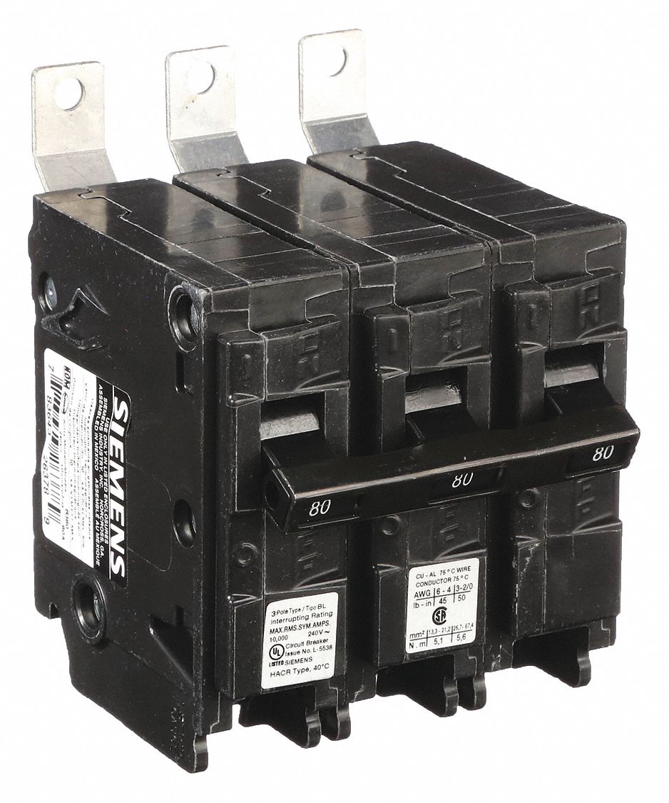 Miniature Circuit Breaker: 80 A Amps, 240V AC, 3 Poles, Std