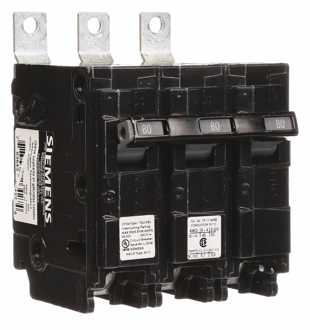 Miniature Circuit Breaker: 80 A Amps, 240V AC, 3 Poles, Std