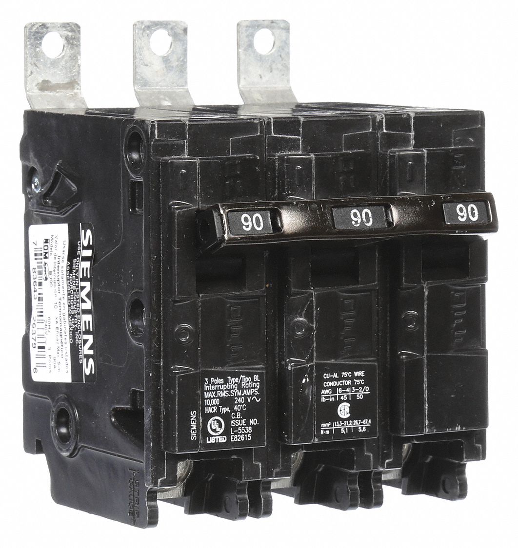 Miniature Circuit Breaker: 90 A Amps, 240V AC, 3 Poles, Std