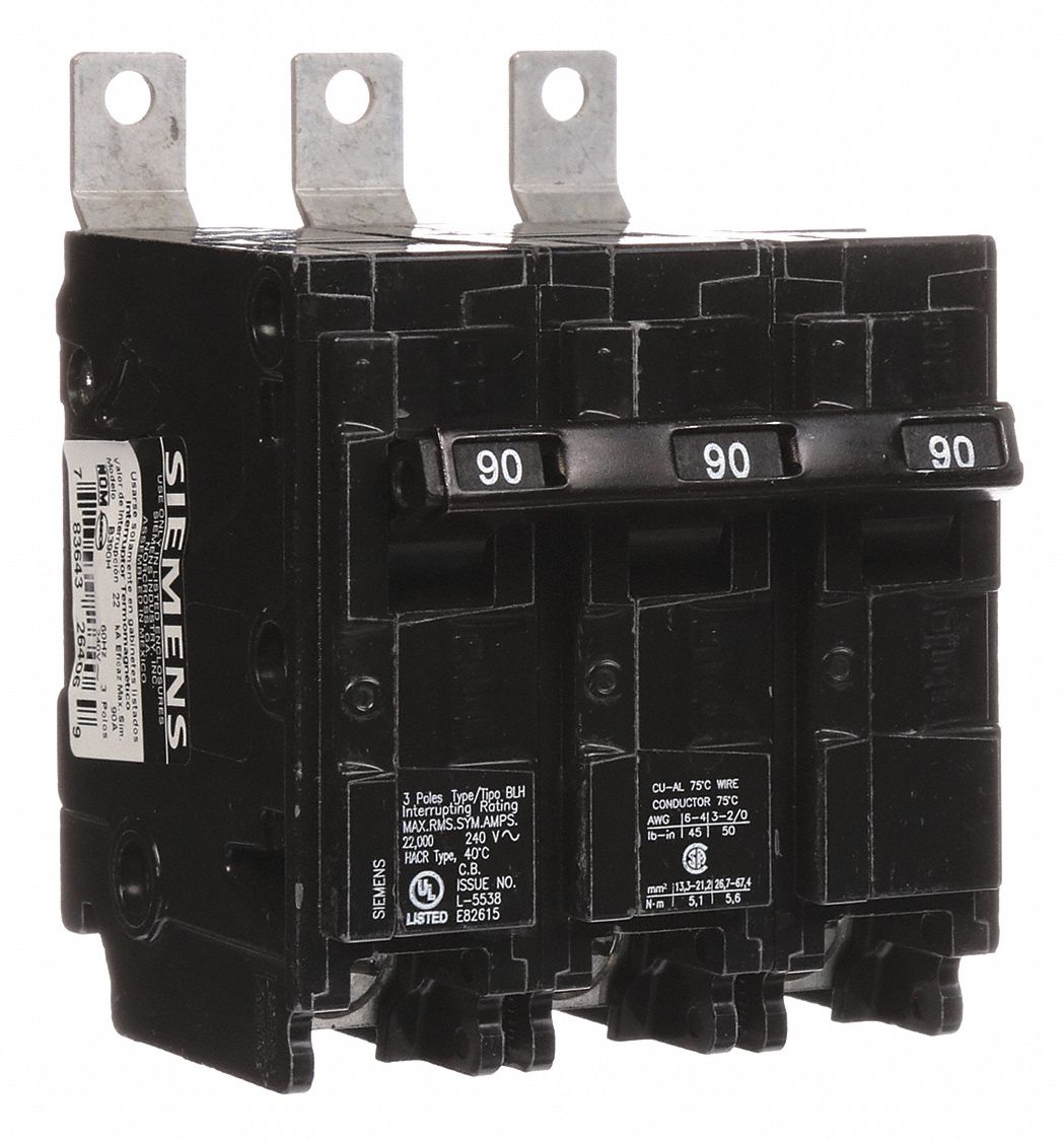 Miniature Circuit Breaker: 90 A Amps, 240V AC, 3 Poles, Std