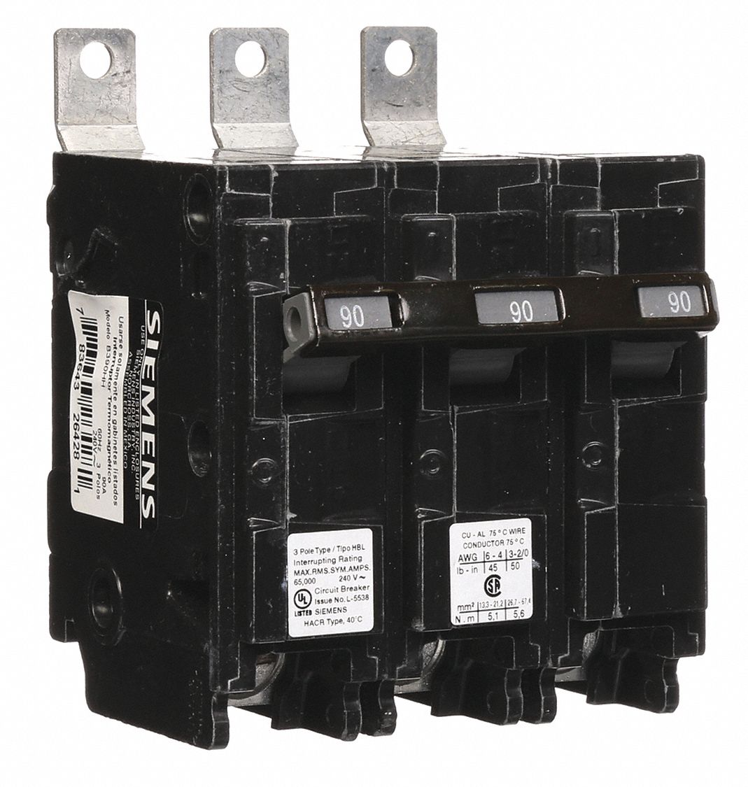 Miniature Circuit Breaker: 90 A Amps, 240V AC, 3 Poles, Std