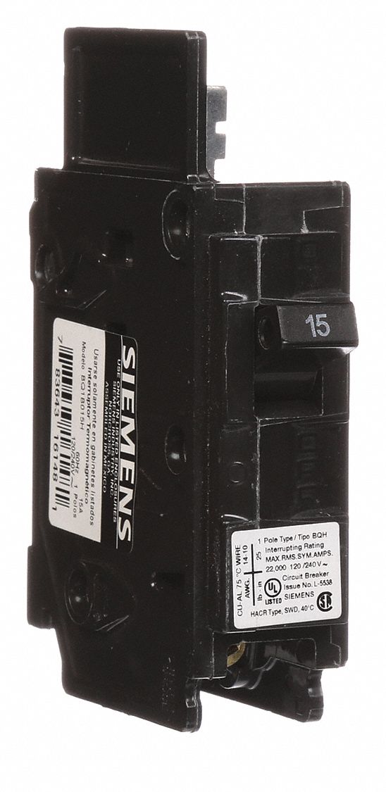 Miniature Circuit Breaker: 15 A Amps, 120V AC, 1 Poles, High Interrupting Capacity