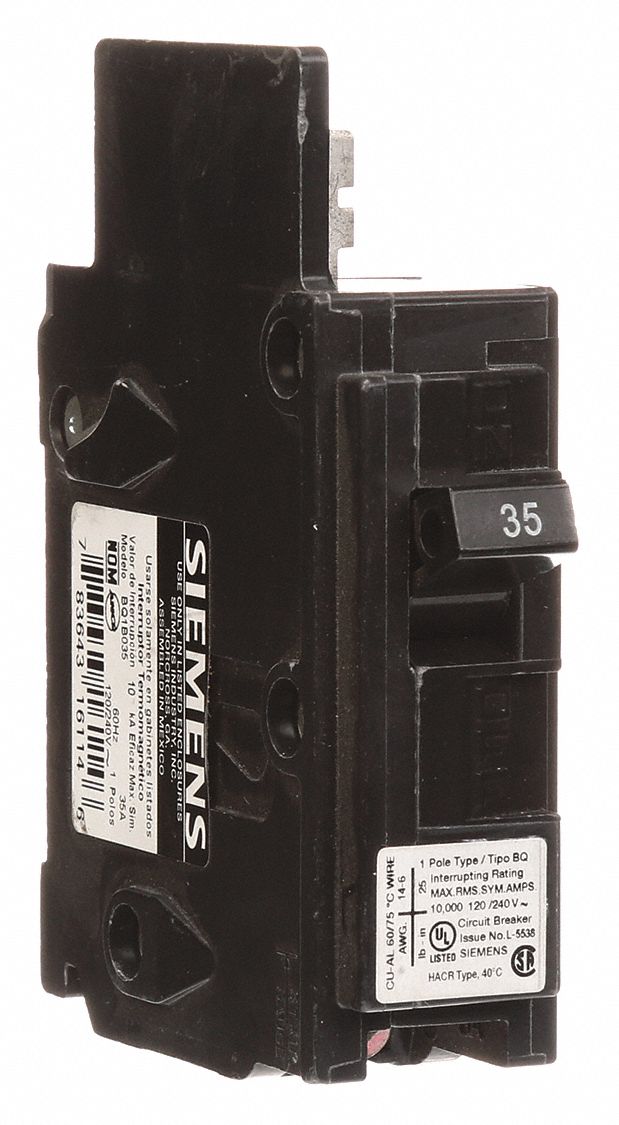 Miniature Circuit Breaker: 35 A Amps, 120V AC, 1 Poles, Std