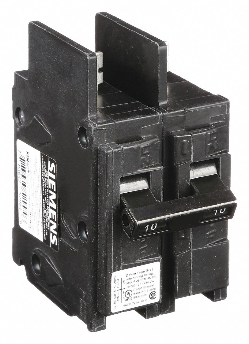 Miniature Circuit Breaker: 10 A Amps, 120/240V AC, 2 Poles, Std