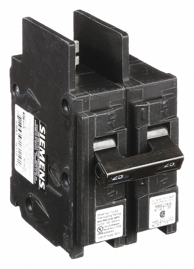Miniature Circuit Breaker: 25 A Amps, 120/240V AC, 2 Poles, Std