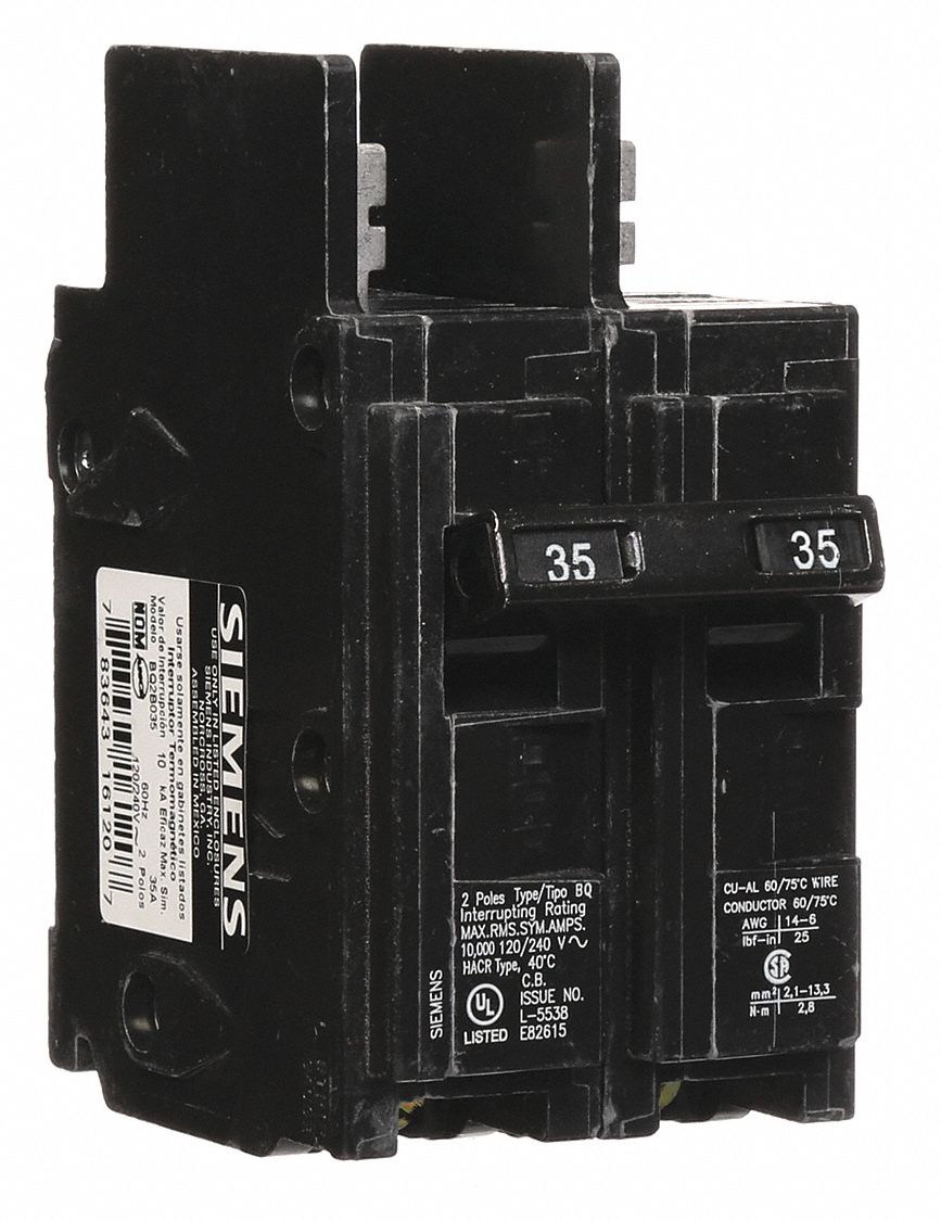 Miniature Circuit Breaker: 35 A Amps, 120/240V AC, 2 Poles, Std