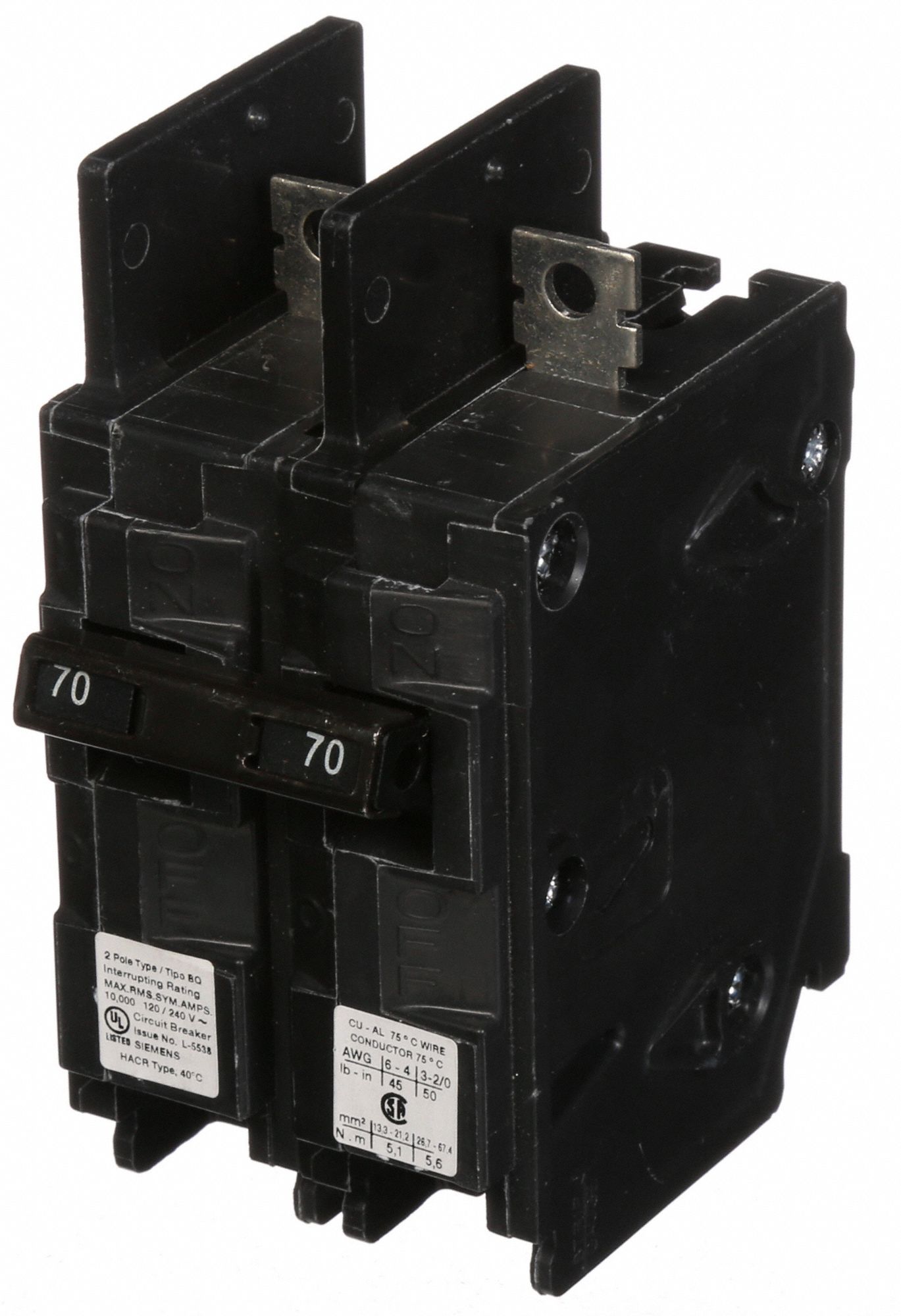 SIEMENS Miniature Circuit Breaker 70 A Amps, 120/240V AC, Single Phase