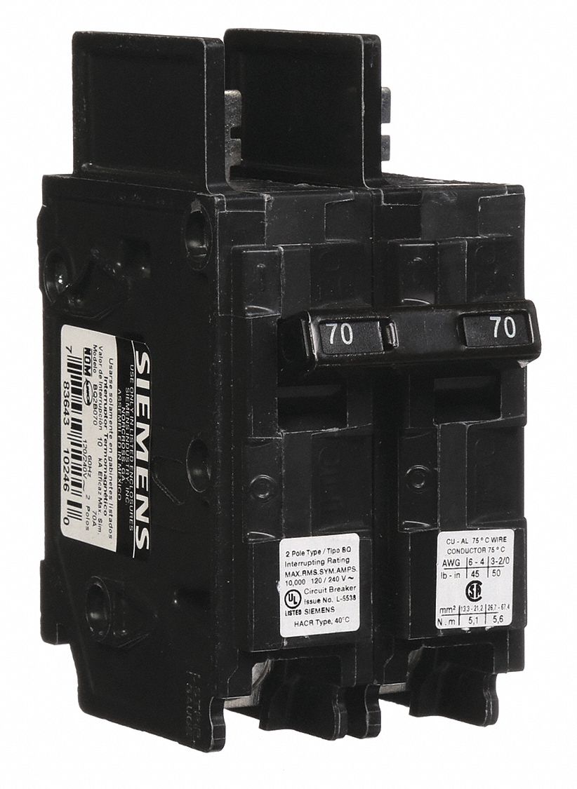 Miniature Circuit Breaker: 70 A Amps, 120/240V AC, 2 Poles, Std