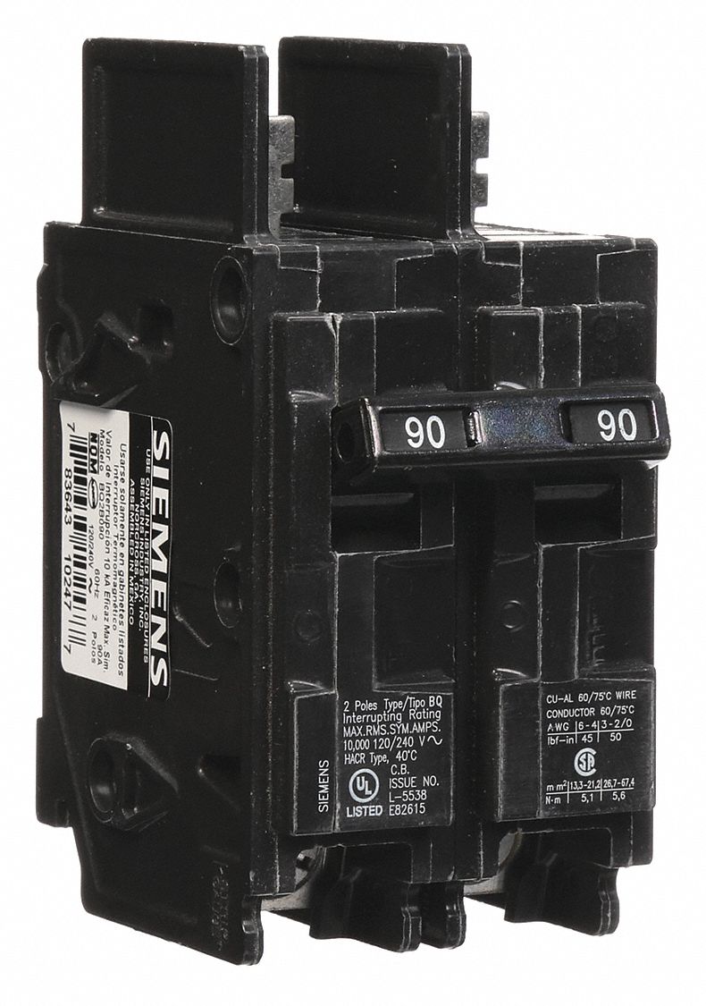 Miniature Circuit Breaker: 90 A Amps, 120/240V AC, 2 Poles, Std