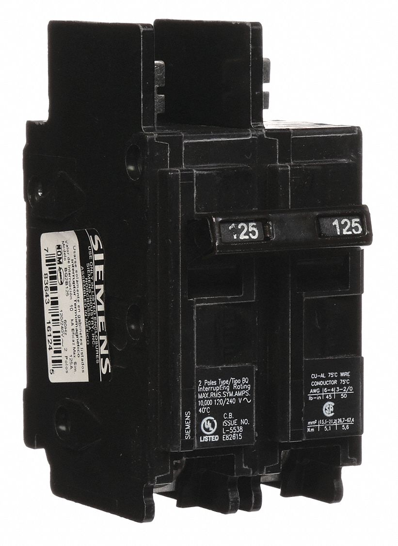 Miniature Circuit Breaker: 125 A Amps, 120/240V AC, 2 Poles, Std